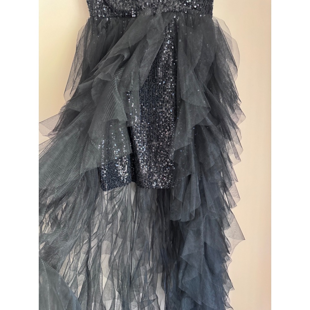 Ieena for Mac Duggal Black Sequin Tulle High Low Gown Dress Womens 2 - Picture 6 of 11